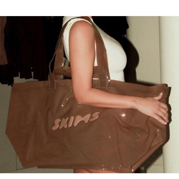 SKIMS Handbags - SKIMS Oversized Jelly Tote Bag Brown Clay Glossy Vinyl Beach Travel Bag Large